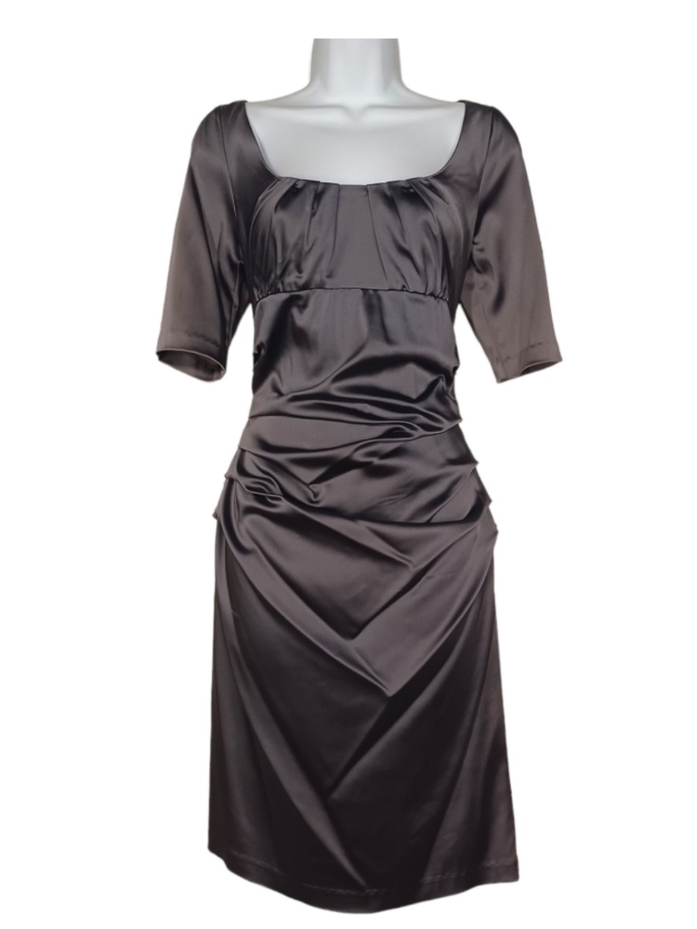 Suzi Chin for Maggy Boutique Charcoal Satin Midi Dress